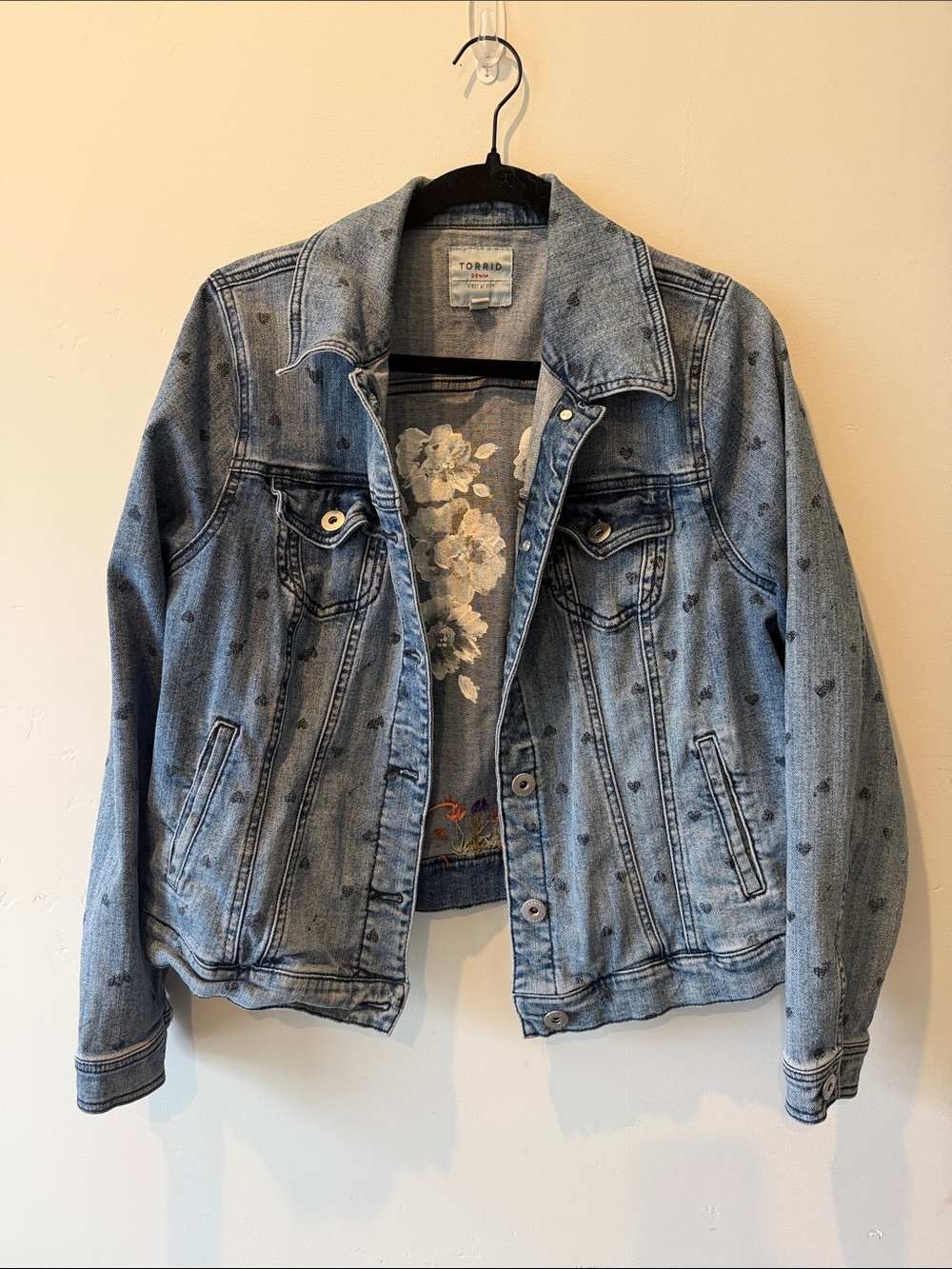 torrid Washed Blue Denim Jacket with Heart Motif